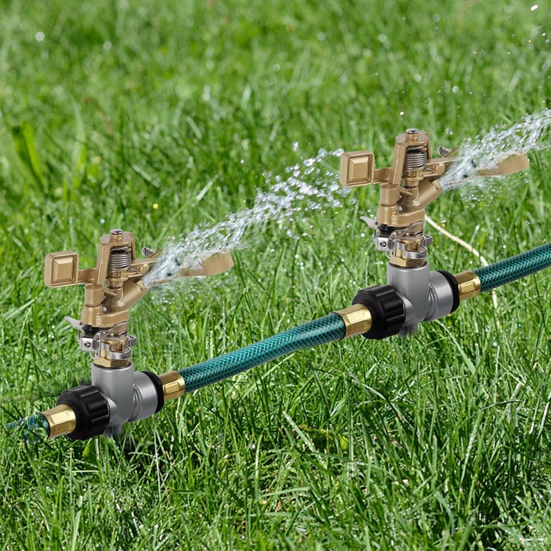 Biswing 2 Pack Impact Sprinklers with Stand (Spike), Heavy Duty Zinc Alloy Lawn Sprinkler Head on Spike Base, Adjustable Watering Sprinkler for Large Area Grass Yards Patio Garden Irrigation - Image 4